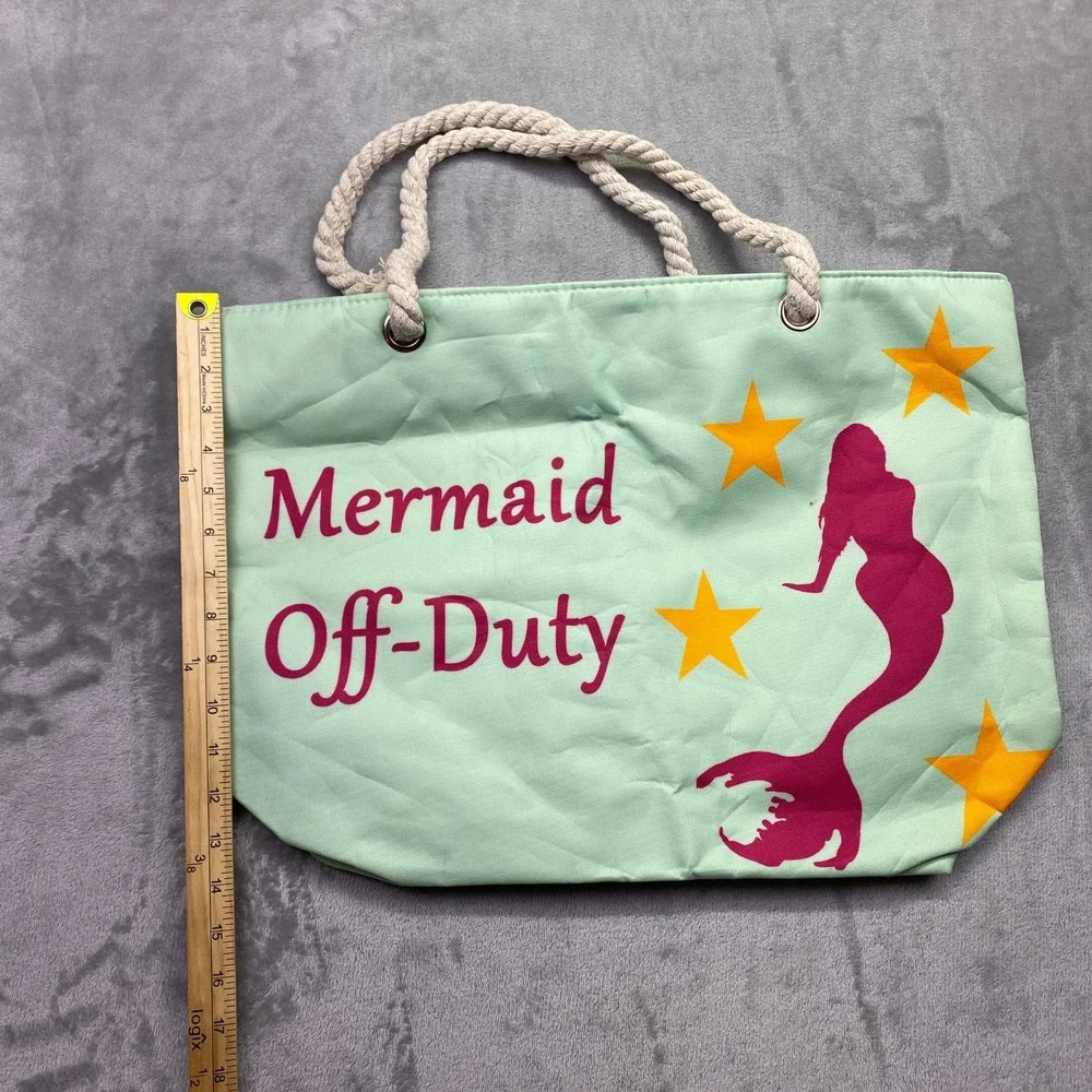 Light Green Striped Beach Tote‎ Bag Mermaid Off Duty Nautical Rope Handles NEW
